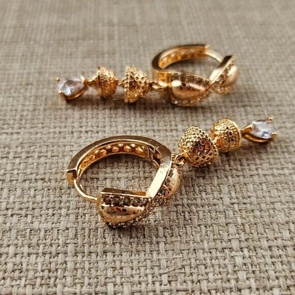 Fashion Earrings Rose Gold Tone Drop Down Jhumka Style ear Jewelry - Picture 4 of 11